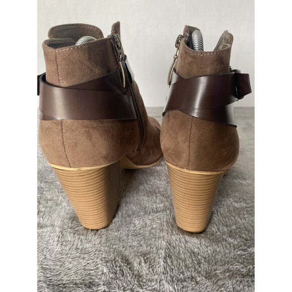 Limelight Brown Jena Faux Leather Booties size 11 3" heel Business office casual - Picture 4 of 14